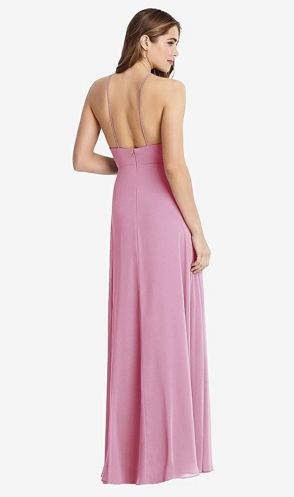 Back View - Powder Pink High Neck Chiffon Maxi Dress with Front Slit - Lela