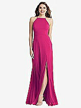Front View Thumbnail - Think Pink High Neck Chiffon Maxi Dress with Front Slit - Lela
