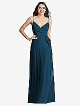Front View Thumbnail - Atlantic Blue Chiffon Maxi Wrap Dress with Sash - Cora