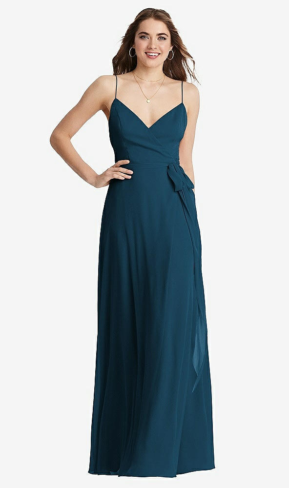 Front View - Atlantic Blue Chiffon Maxi Wrap Dress with Sash - Cora