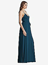 Side View Thumbnail - Atlantic Blue Chiffon Maxi Wrap Dress with Sash - Cora