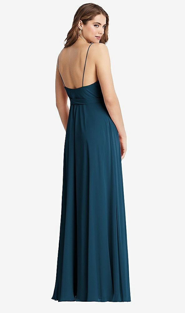 Back View - Atlantic Blue Chiffon Maxi Wrap Dress with Sash - Cora