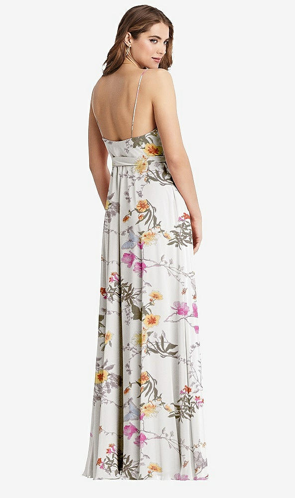 Back View - Butterfly Botanica Ivory Chiffon Maxi Wrap Dress with Sash - Cora