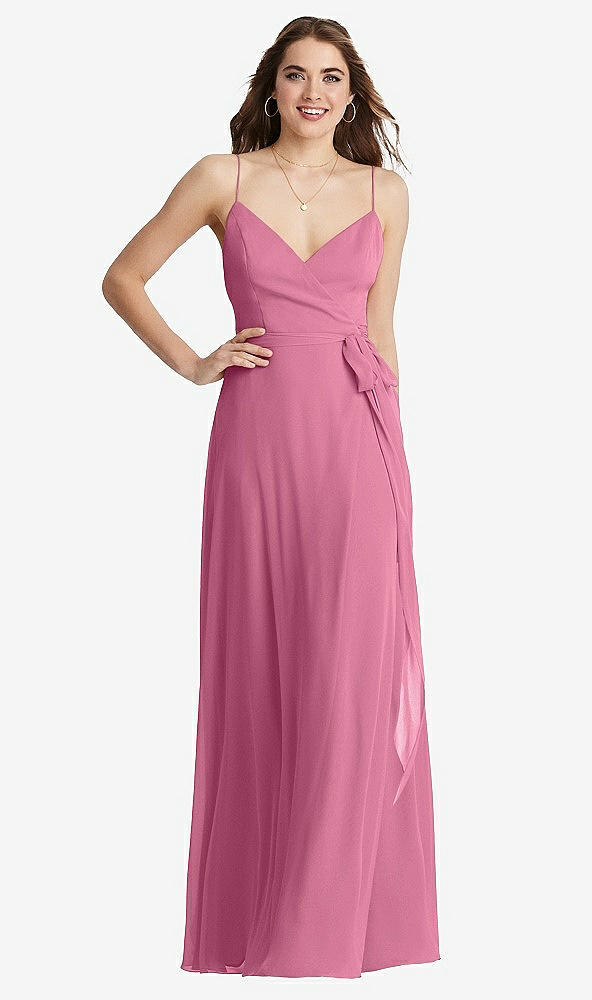 Front View - Orchid Pink Chiffon Maxi Wrap Dress with Sash - Cora