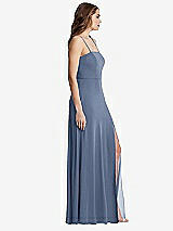 Side View Thumbnail - Larkspur Blue Square Neck Chiffon Maxi Dress with Front Slit - Elliott