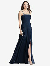 Front View Thumbnail - Midnight Navy Square Neck Chiffon Maxi Dress with Front Slit - Elliott