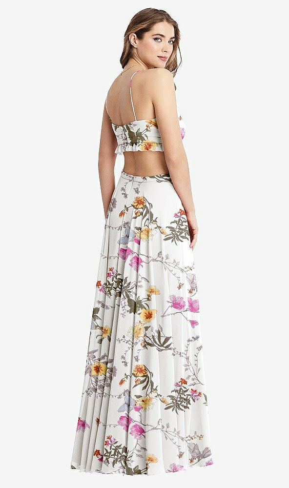 Back View - Butterfly Botanica Ivory Ruffled Chiffon Cutout Maxi Dress - Jessie