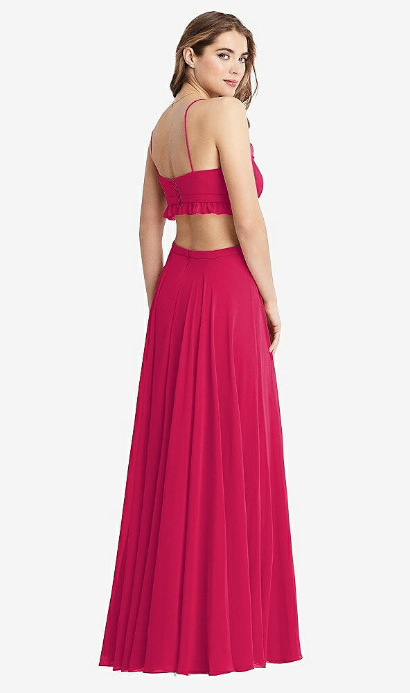 Back View - Vivid Pink Ruffled Chiffon Cutout Maxi Dress - Jessie