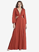 Front View Thumbnail - Amber Sunset Bishop Sleeve Ruffled Chiffon Cutout Maxi Dress - Harlow 