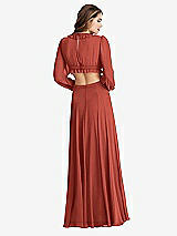 Rear View Thumbnail - Amber Sunset Bishop Sleeve Ruffled Chiffon Cutout Maxi Dress - Harlow 