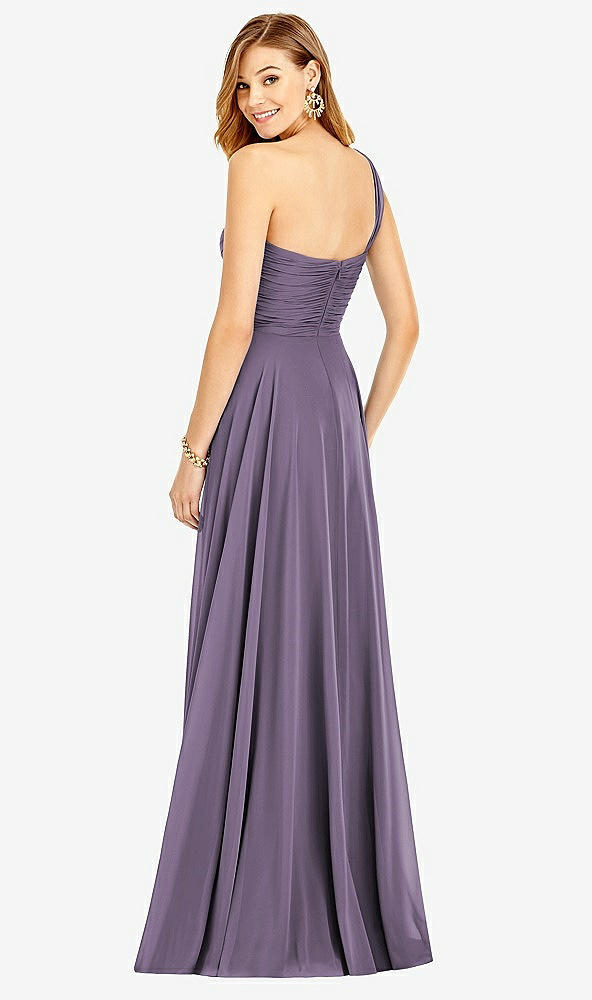 Back View - Lavender One-Shoulder Draped Chiffon Maxi Dress - Dani