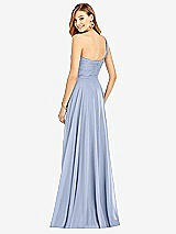 Rear View Thumbnail - Sky Blue One-Shoulder Draped Chiffon Maxi Dress - Dani
