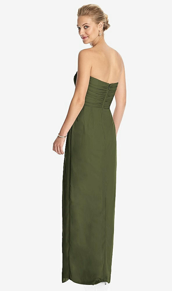 Back View - Olive Green Strapless Draped Chiffon Maxi Dress - Lila