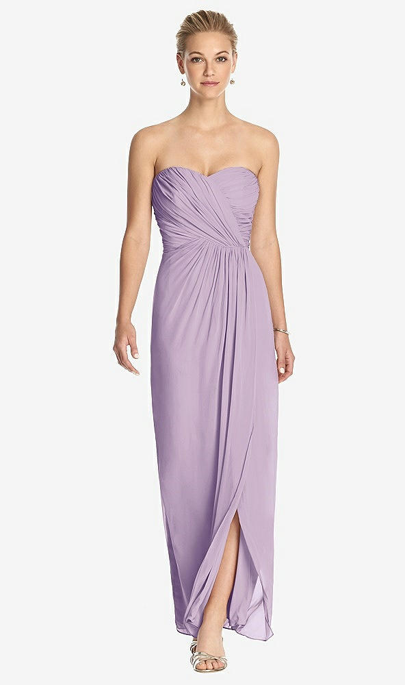 Front View - Pale Purple Strapless Draped Chiffon Maxi Dress - Lila