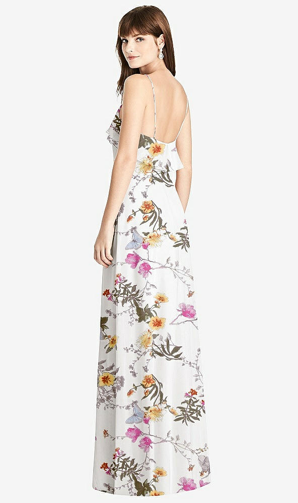 Back View - Butterfly Botanica Ivory Ruffle-Trimmed Backless Maxi Dress