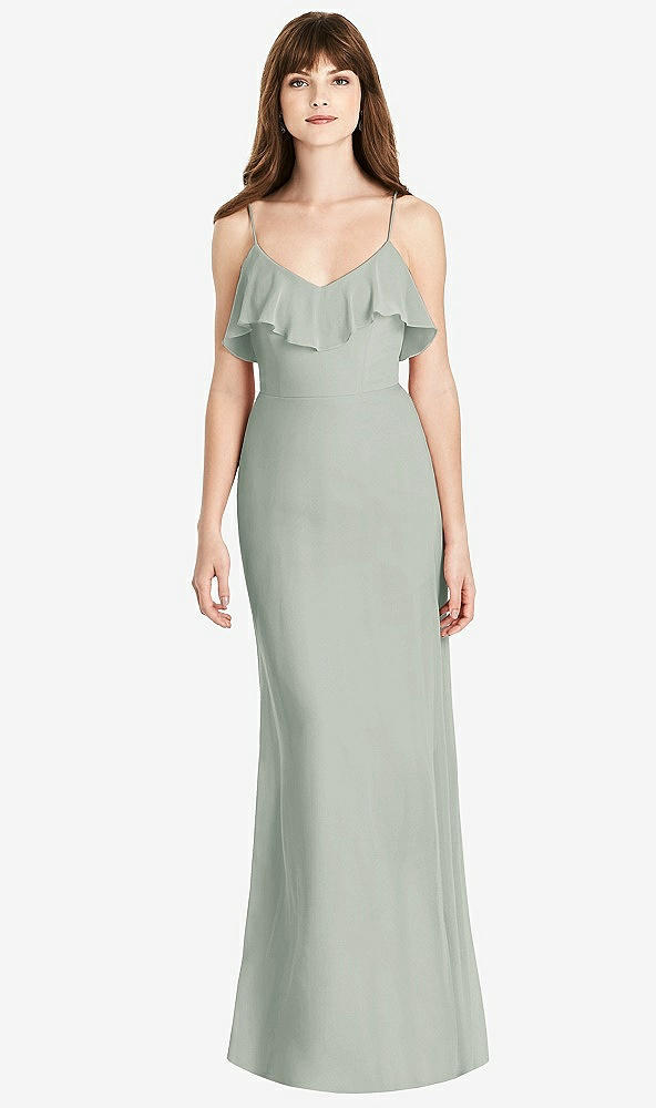 Front View - Willow Green Ruffle-Trimmed Backless Maxi Dress