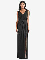 Front View Thumbnail - Black Draped Wrap Maxi Dress with Front Slit - Sena