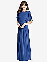 Rear View Thumbnail - Classic Blue Split Sleeve Backless Maxi Dress - Lila
