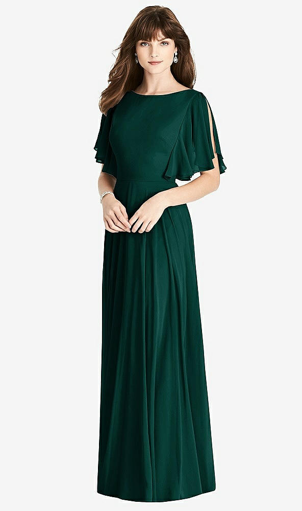 Back View - Evergreen Split Sleeve Backless Maxi Dress - Lila