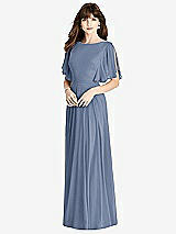 Rear View Thumbnail - Larkspur Blue Split Sleeve Backless Maxi Dress - Lila