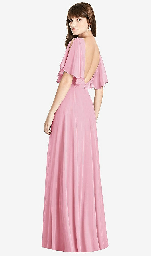 Front View - Peony Pink Split Sleeve Backless Maxi Dress - Lila