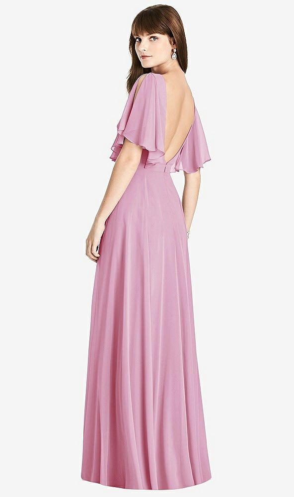 Front View - Powder Pink Split Sleeve Backless Maxi Dress - Lila