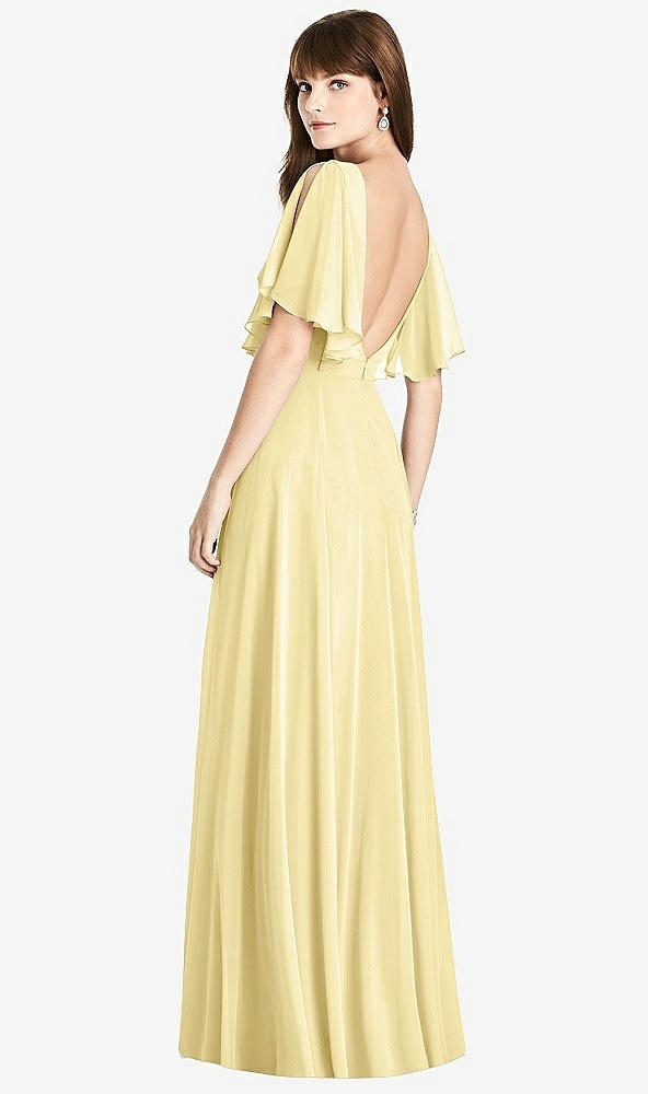 Front View - Pale Yellow Split Sleeve Backless Maxi Dress - Lila