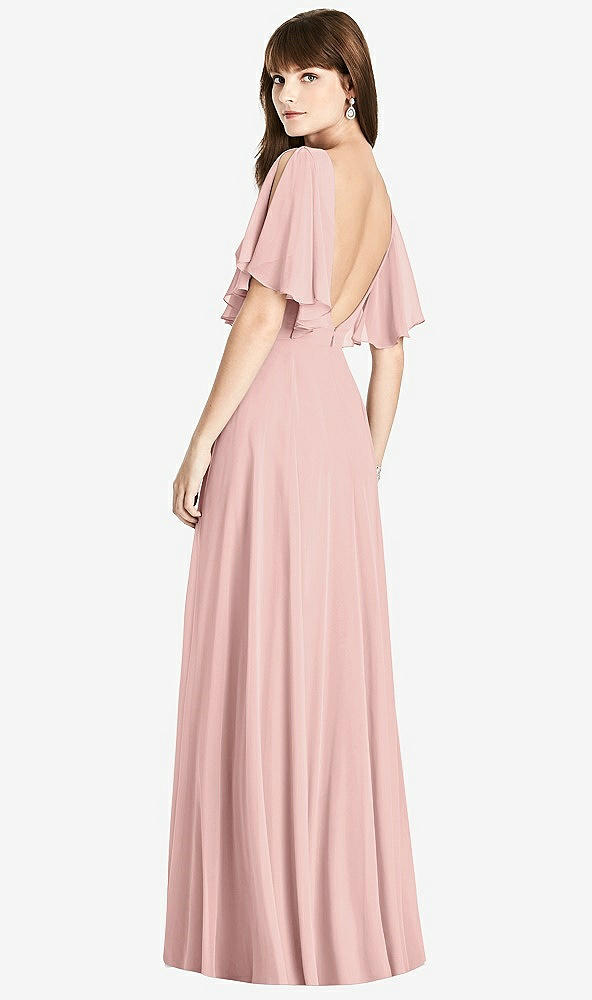 Front View - Rose - PANTONE Rose Quartz Split Sleeve Backless Maxi Dress - Lila