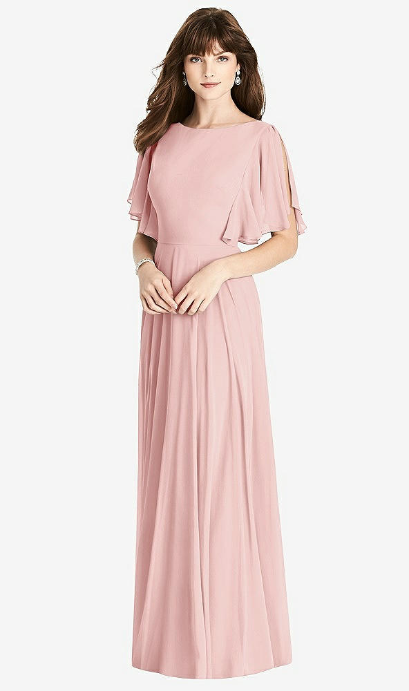 Back View - Rose - PANTONE Rose Quartz Split Sleeve Backless Maxi Dress - Lila