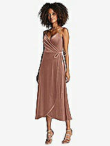 Front View Thumbnail - Tawny Rose Velvet Midi Wrap Dress with Pockets