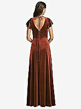 Rear View Thumbnail - Auburn Moon Flutter Sleeve Velvet Maxi Dress with Pockets