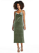 Alt View 1 Thumbnail - Sage Cowl-Neck Convertible Velvet Midi Slip Dress - Isa