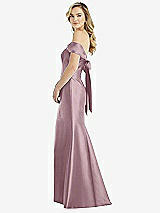 Front View Thumbnail - Dusty Rose Off-the-Shoulder Bow-Back Satin Trumpet Gown