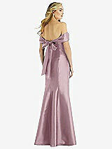 Rear View Thumbnail - Dusty Rose Off-the-Shoulder Bow-Back Satin Trumpet Gown