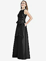 Side View Thumbnail - Black & Black High-Neck Bow-Waist Maxi Dress with Pockets