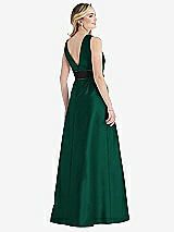 Rear View Thumbnail - Hunter Green & Black High-Neck Bow-Waist Maxi Dress with Pockets