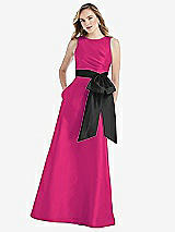 Front View Thumbnail - Think Pink & Black High-Neck Bow-Waist Maxi Dress with Pockets