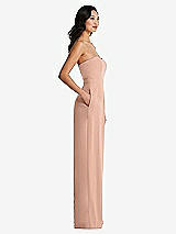 Side View Thumbnail - Pale Peach Strapless Pleated Front Jumpsuit with Pockets