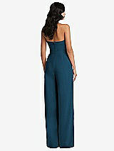 Rear View Thumbnail - Atlantic Blue Strapless Pleated Front Jumpsuit with Pockets