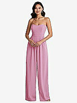 Front View Thumbnail - Powder Pink Strapless Pleated Front Jumpsuit with Pockets