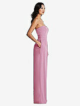 Side View Thumbnail - Powder Pink Strapless Pleated Front Jumpsuit with Pockets