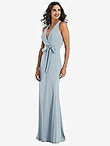Side View Thumbnail - Mist Open-Back Halter Maxi Dress with Draped Bow