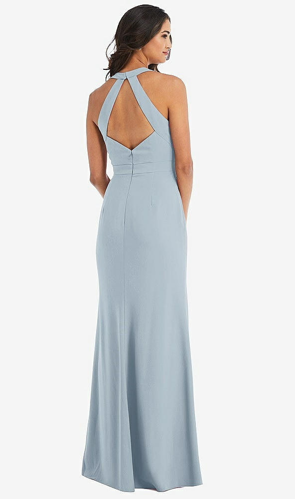 Back View - Mist Open-Back Halter Maxi Dress with Draped Bow
