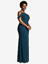 Side View Thumbnail - Atlantic Blue One-Shoulder Draped Cuff Maxi Dress with Front Slit