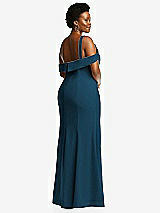 Rear View Thumbnail - Atlantic Blue One-Shoulder Draped Cuff Maxi Dress with Front Slit