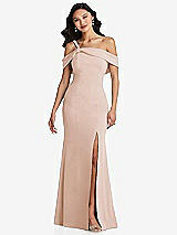 Alt View 1 Thumbnail - Cameo One-Shoulder Draped Cuff Maxi Dress with Front Slit