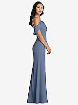 Alt View 2 Thumbnail - Larkspur Blue One-Shoulder Draped Cuff Maxi Dress with Front Slit