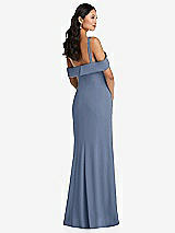 Alt View 3 Thumbnail - Larkspur Blue One-Shoulder Draped Cuff Maxi Dress with Front Slit
