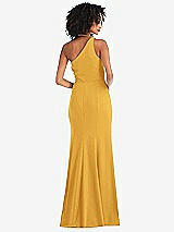 Rear View Thumbnail - NYC Yellow One-Shoulder Draped Cowl-Neck Maxi Dress