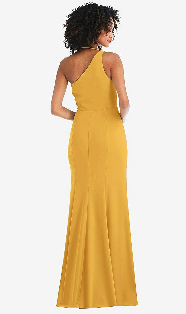 Back View - NYC Yellow One-Shoulder Draped Cowl-Neck Maxi Dress